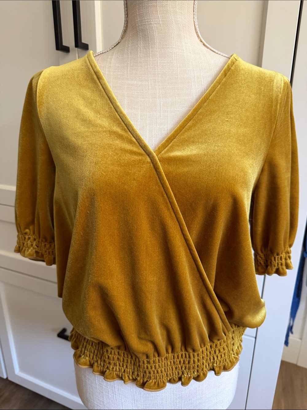 Madewell Mustard Velvet Wrap-Front Women's Top small
